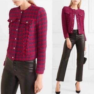 IRO Paris Quilombe Red Blue Tweed Jacket Blazer SZ 36 / XS